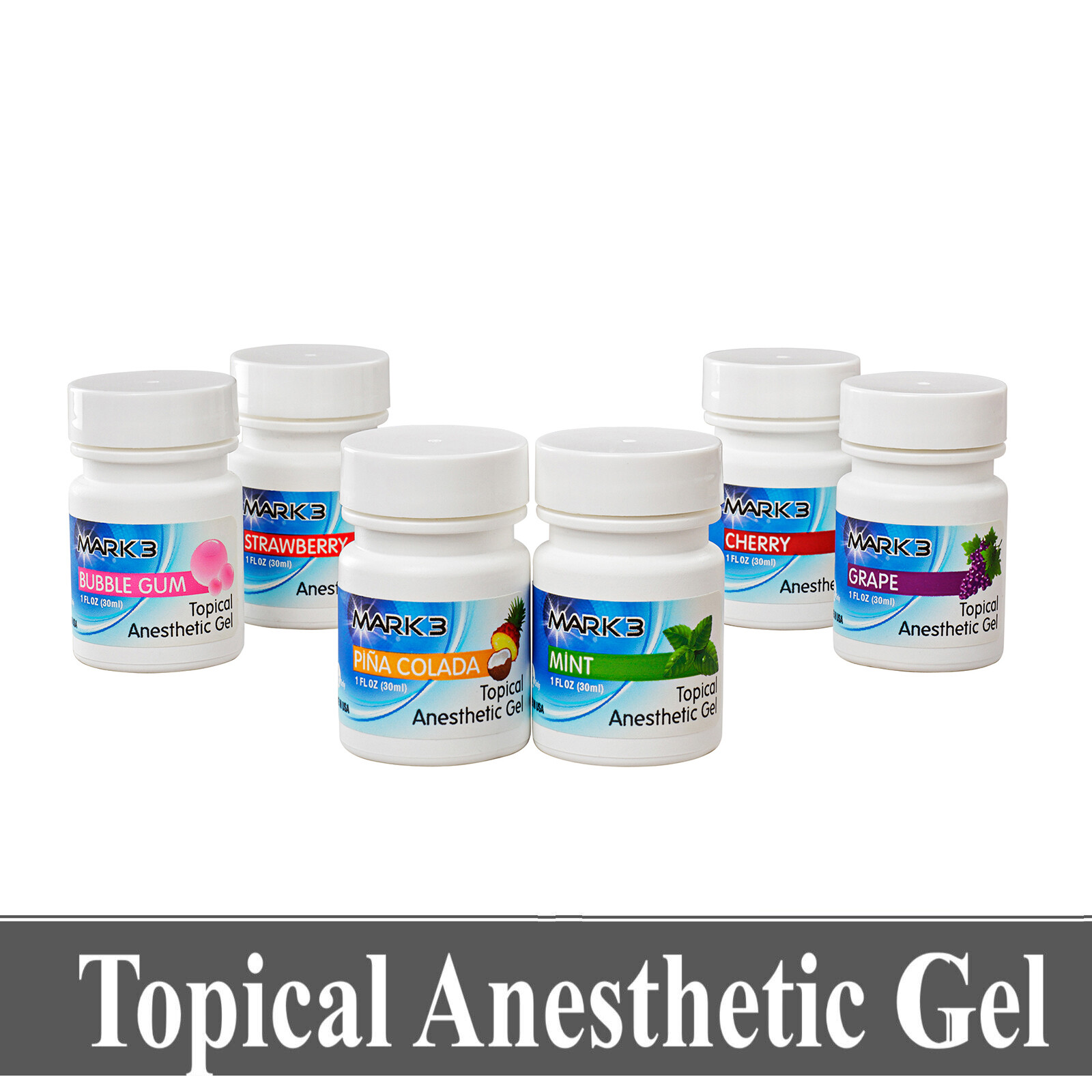 5 Bottles Mark3 Dental Topical Anesthetic Gel 20% Benzocaine 1OZ Jar – 6 Flavors