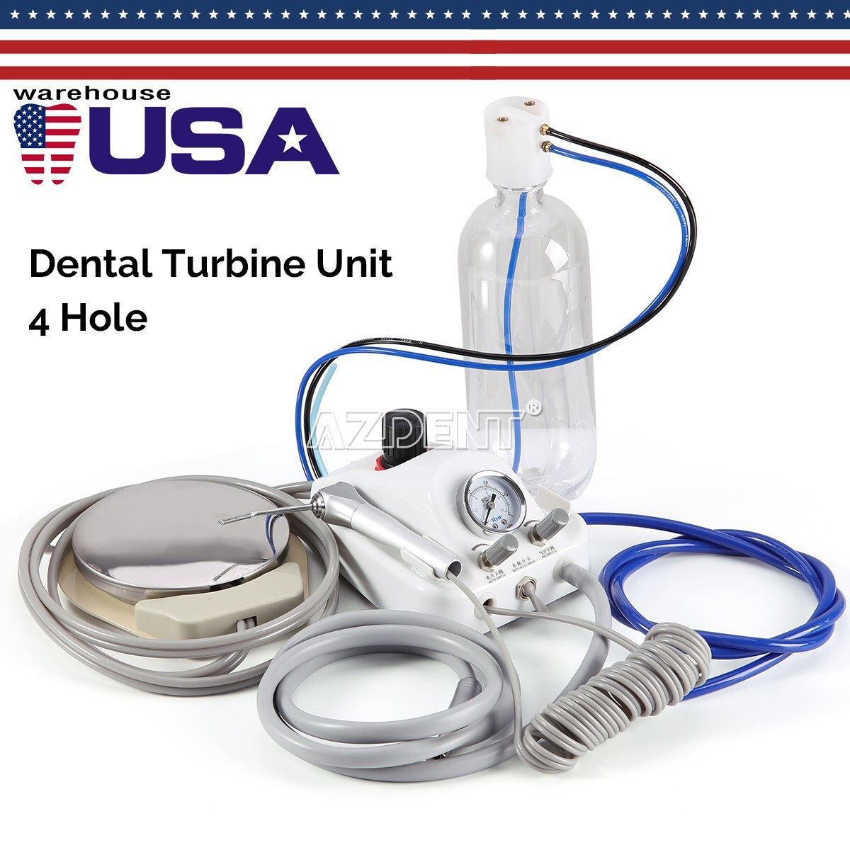 Portable Dental Turbine Unit 4 Holes 3 Way Syringe Work with Air Compressor UPS