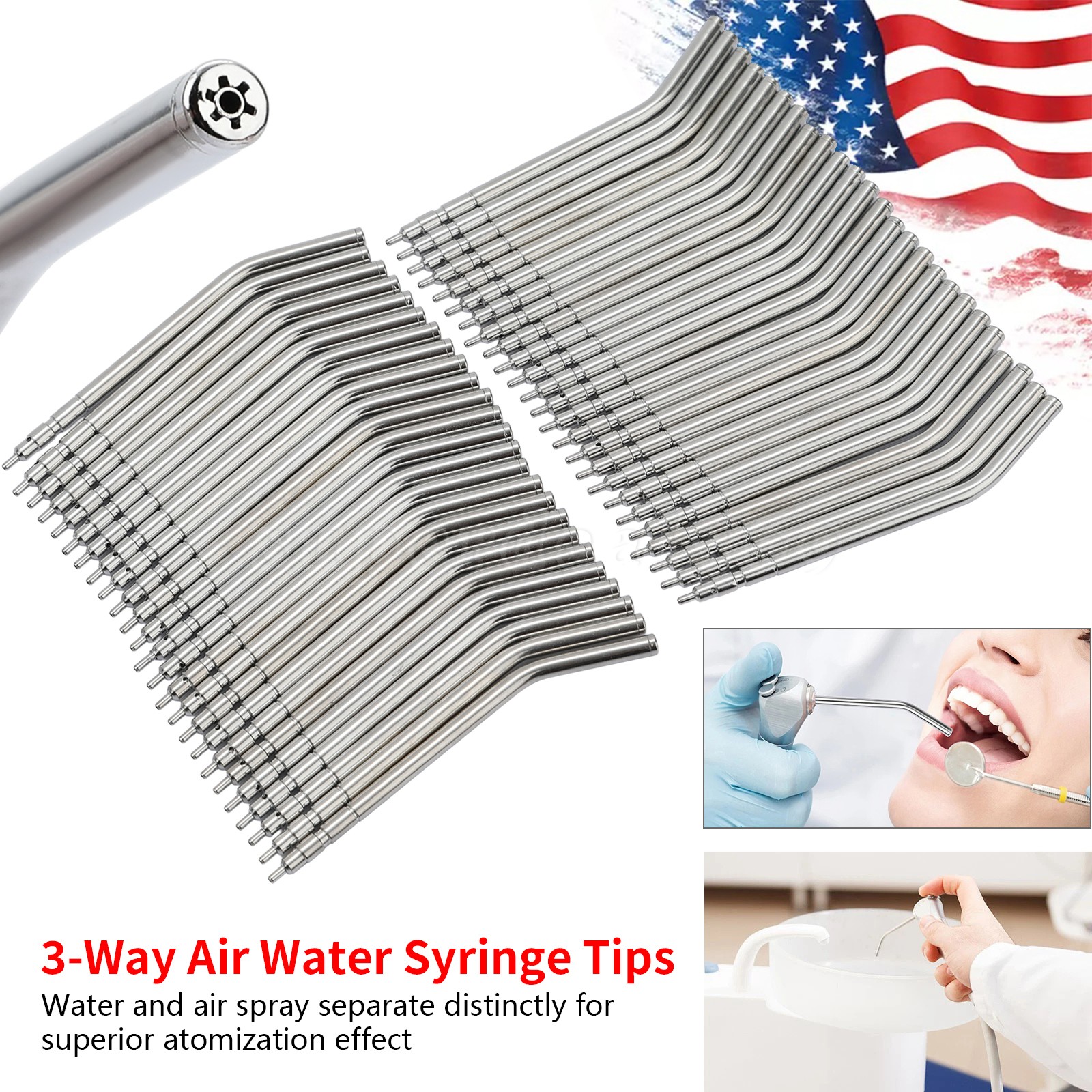 50x Dental Air Water Syringe Spray Nozzles 3-in-1 Alloy Tubes Tips Three Way ns