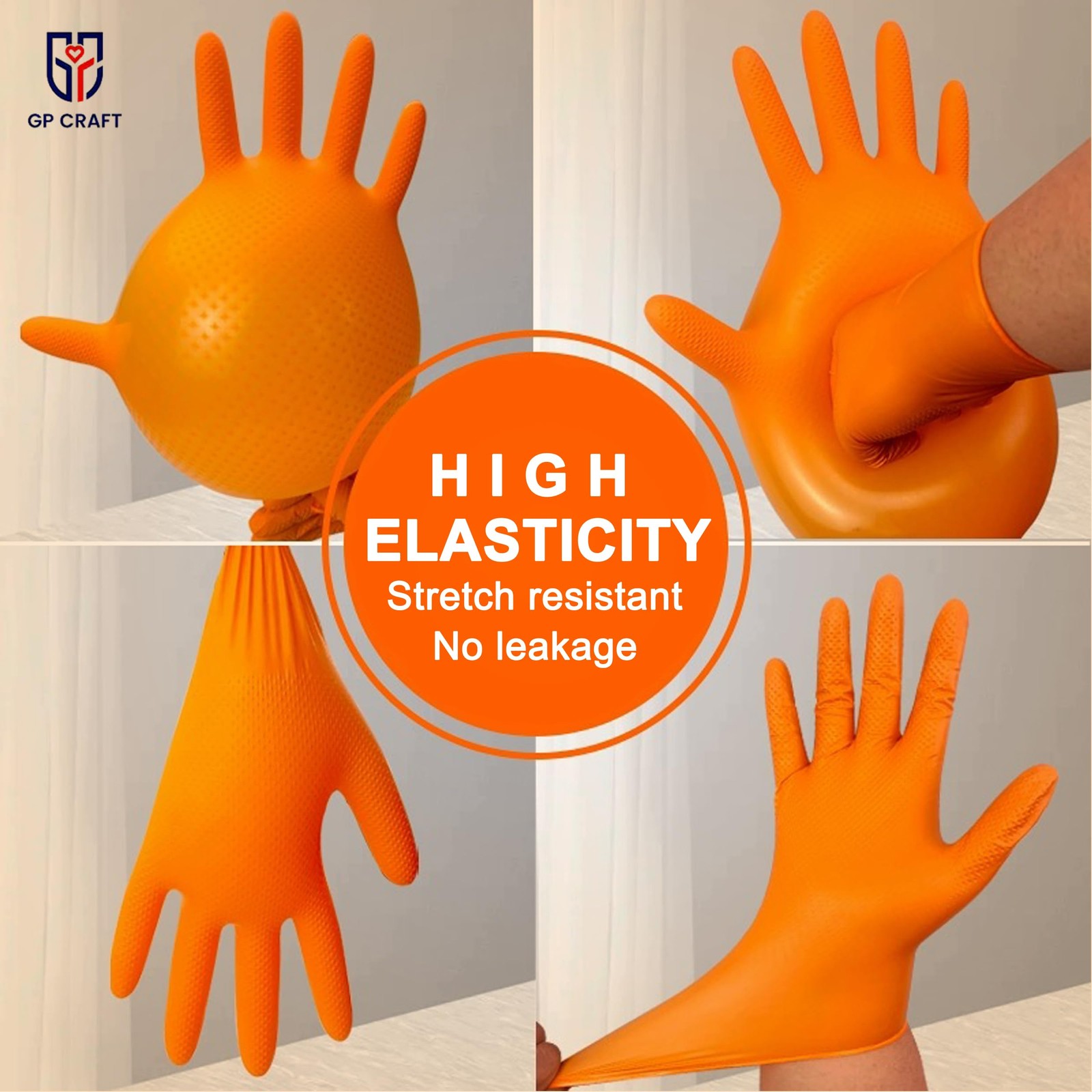 GP-68 Orange Nitrile Gloves – 8 Mil Heavy Duty – Latex-Free, Powder-Free, Dis…