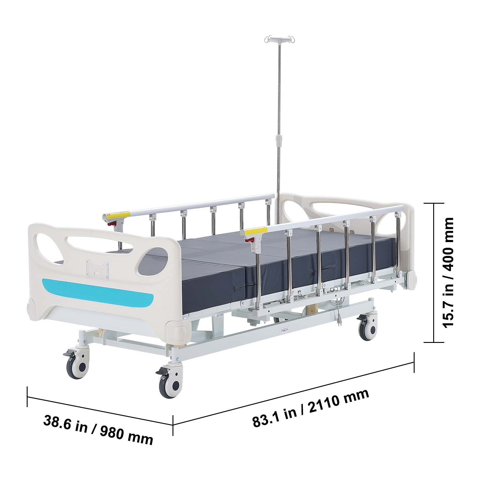VEVOR Premium 3 Function Full Electric Hospital Bed ICU Medical Bed 440LBS Loads