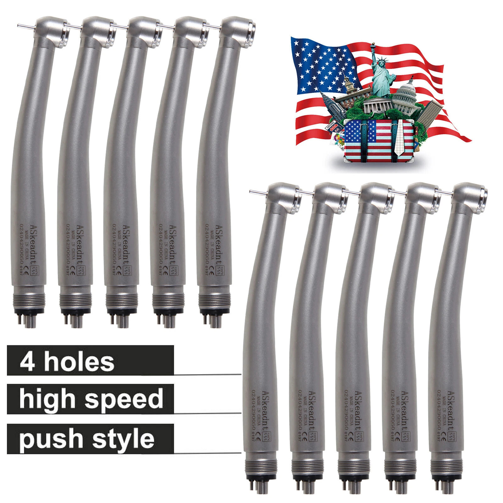 10PCS SEASKY NSK Style Dental High Speed Handpiece Push Button Type 4Hole Spray