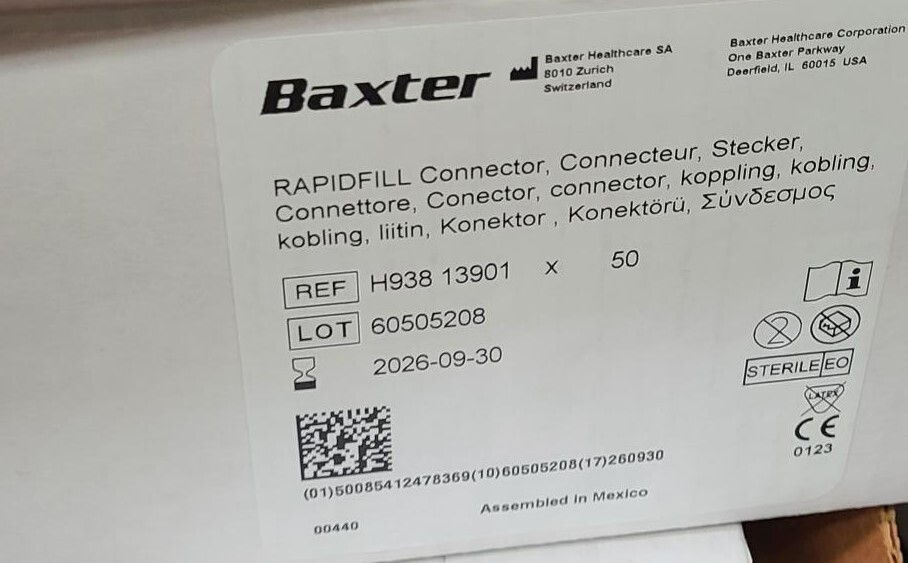 BAXA BAXTER RAPIDFILL Luer Lock To Leur Lock Connector Red Adapter 50 H93813901