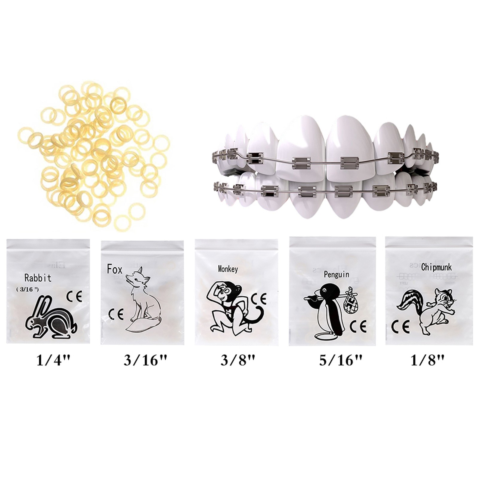 5000pcs Dental Ortho Elastic Rubber Bands 3.5/5.0/6.5 OZ Zoo Pack Latex Braces