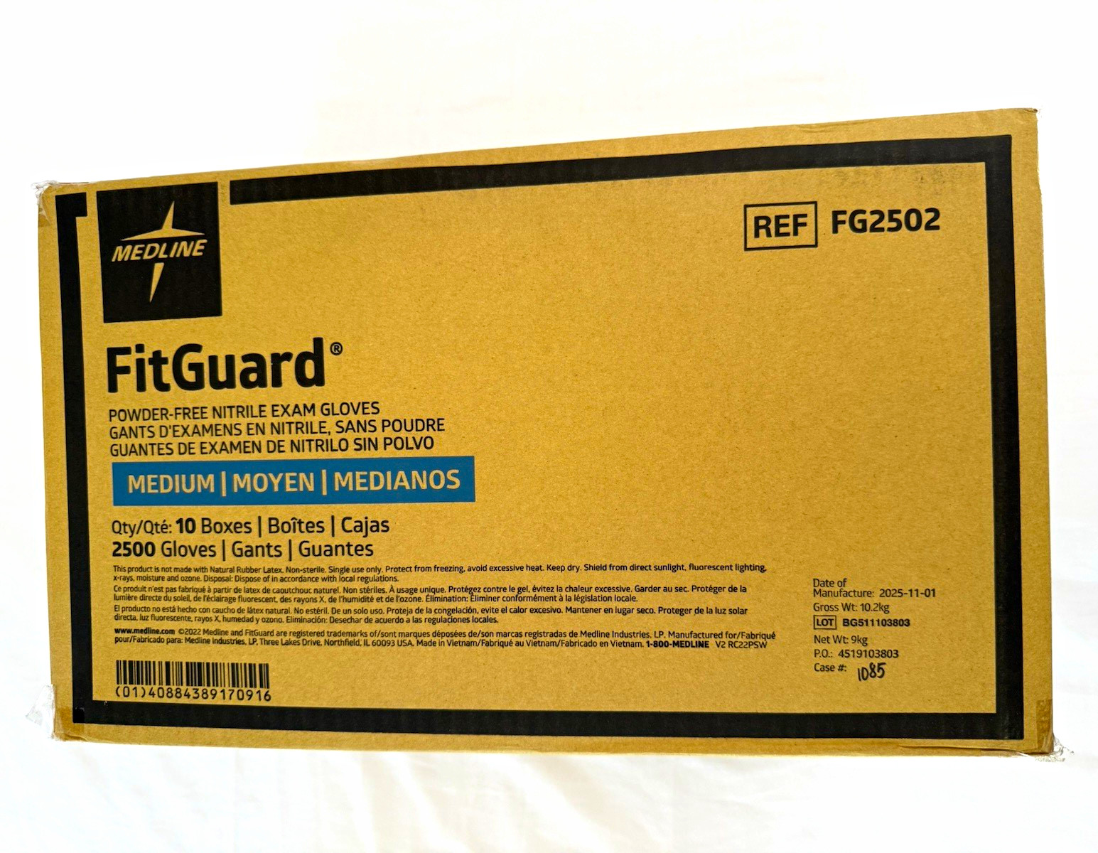 Medline FitGuard FG2502 Nitrile Powder-Free Exam Gloves Medium 2500 (10)