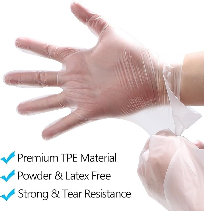TPE Disposable Gloves Clear Food Safe Powder Free Latex Free Plastic Gloves