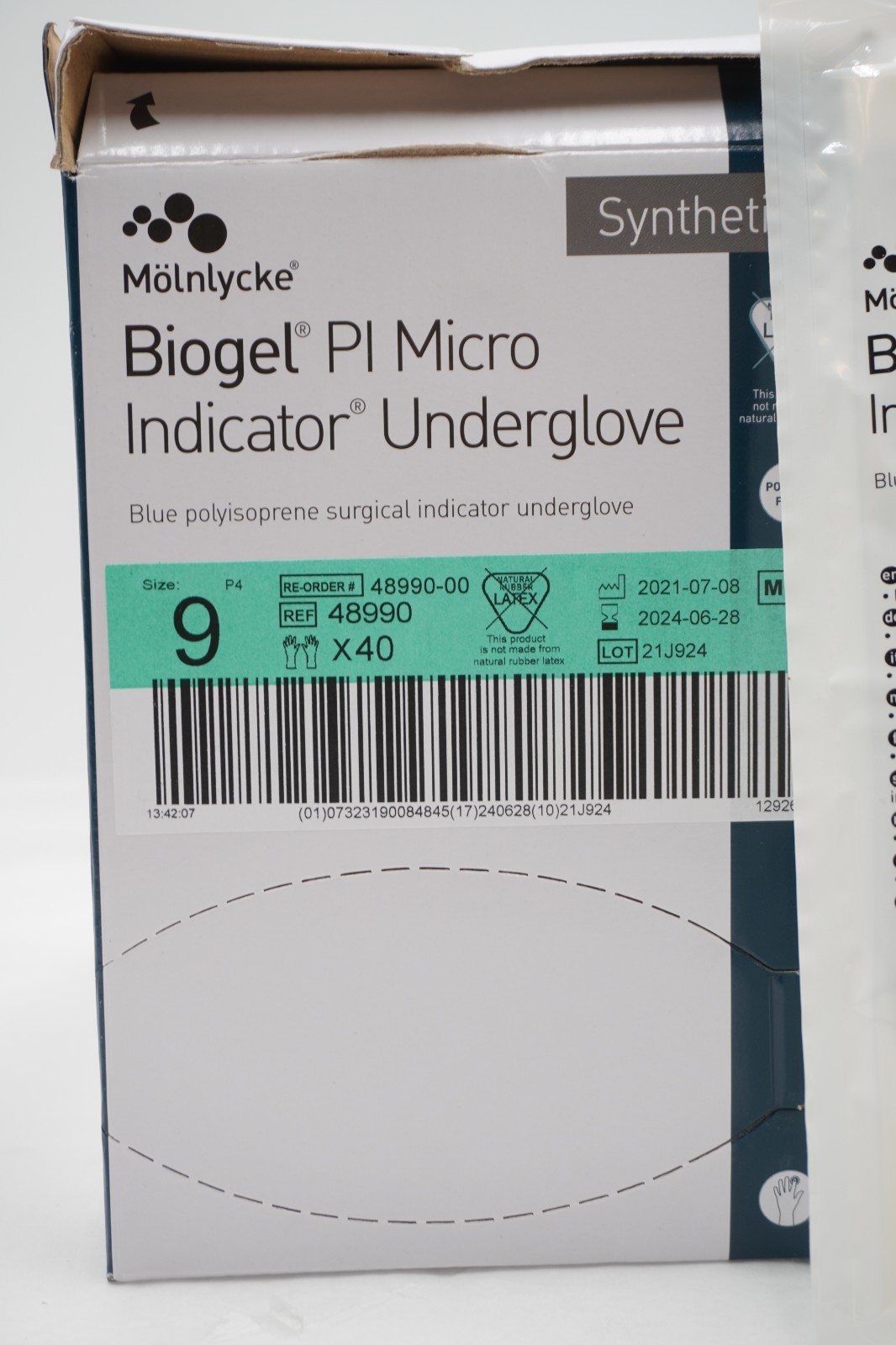Molnlycke 48990 Biogel PI Micro Indicator Underglove Gloves Box/40 Size 9