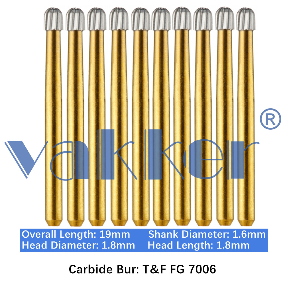 10PC Dental Carbide Burs FG Gold Trimming & Finishing for High Speed Handpiece