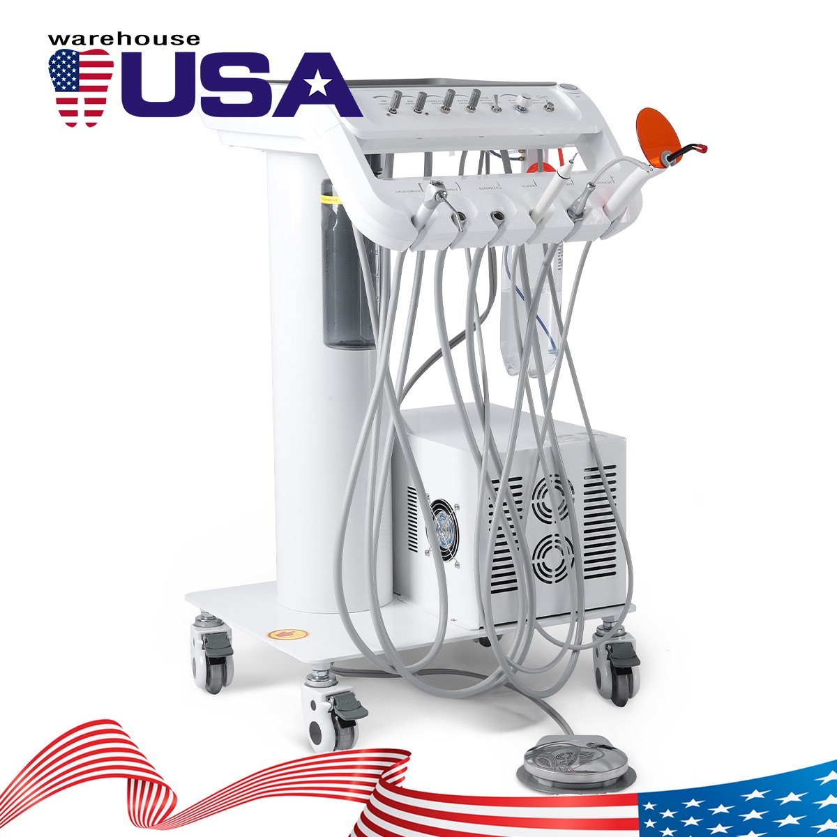 FDA Dental Portable Delivery Unit Air Compressor Cart /w+ Surgical Lamp Light 4H