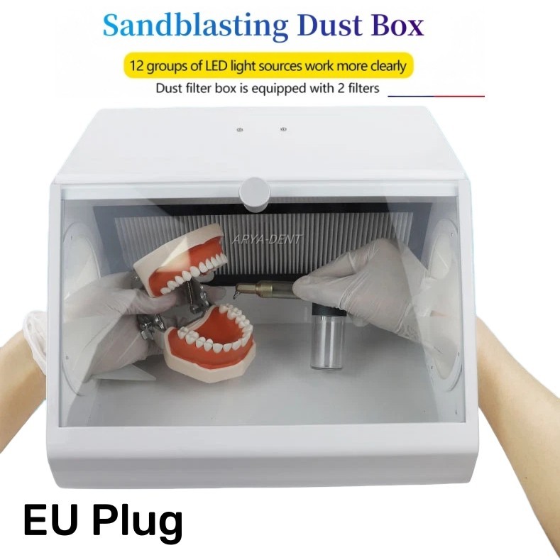 Dental Sandblasting Dust-proof Case LED Light Sandblaster Dust Collector Box EU