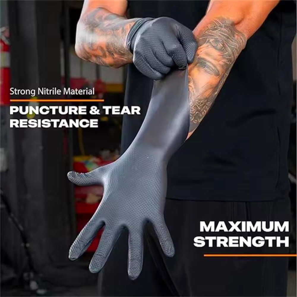 Multifunctional Nitrile Disposable Gloves 8 Mil Raised Diamond Texture BLACK