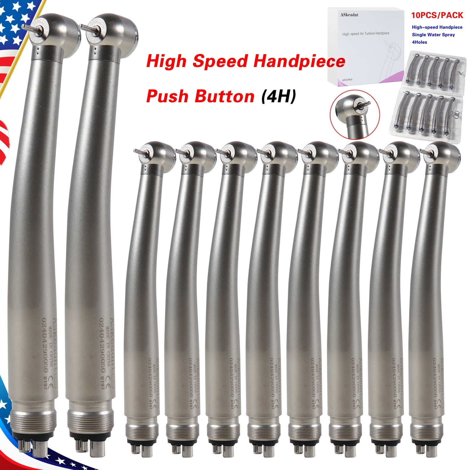 10* BURR Dental Fast High Speed Handpiece Push Turbine 4 Holes Fit NSK Pana Max