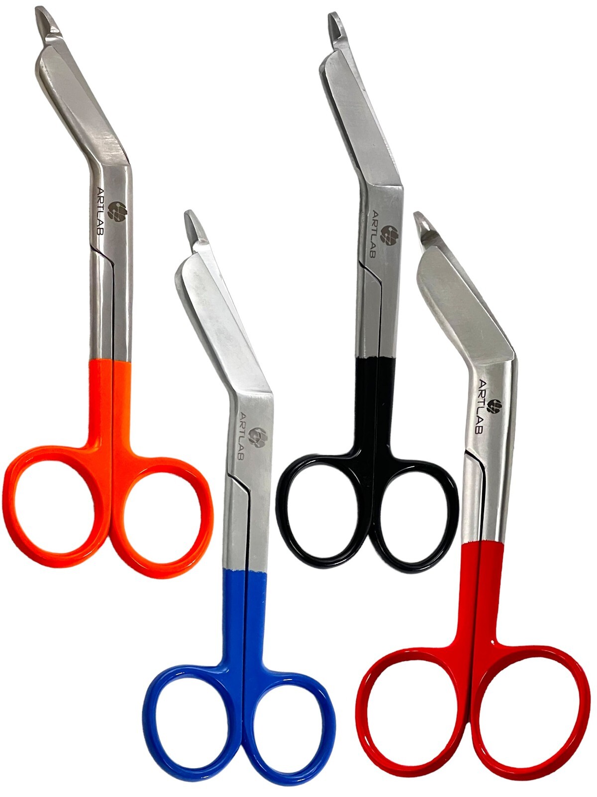 4 LISTER BANDAGE SCISSORS 5.5″ Orange, Black, Blue and Red Ring Stainless Steel