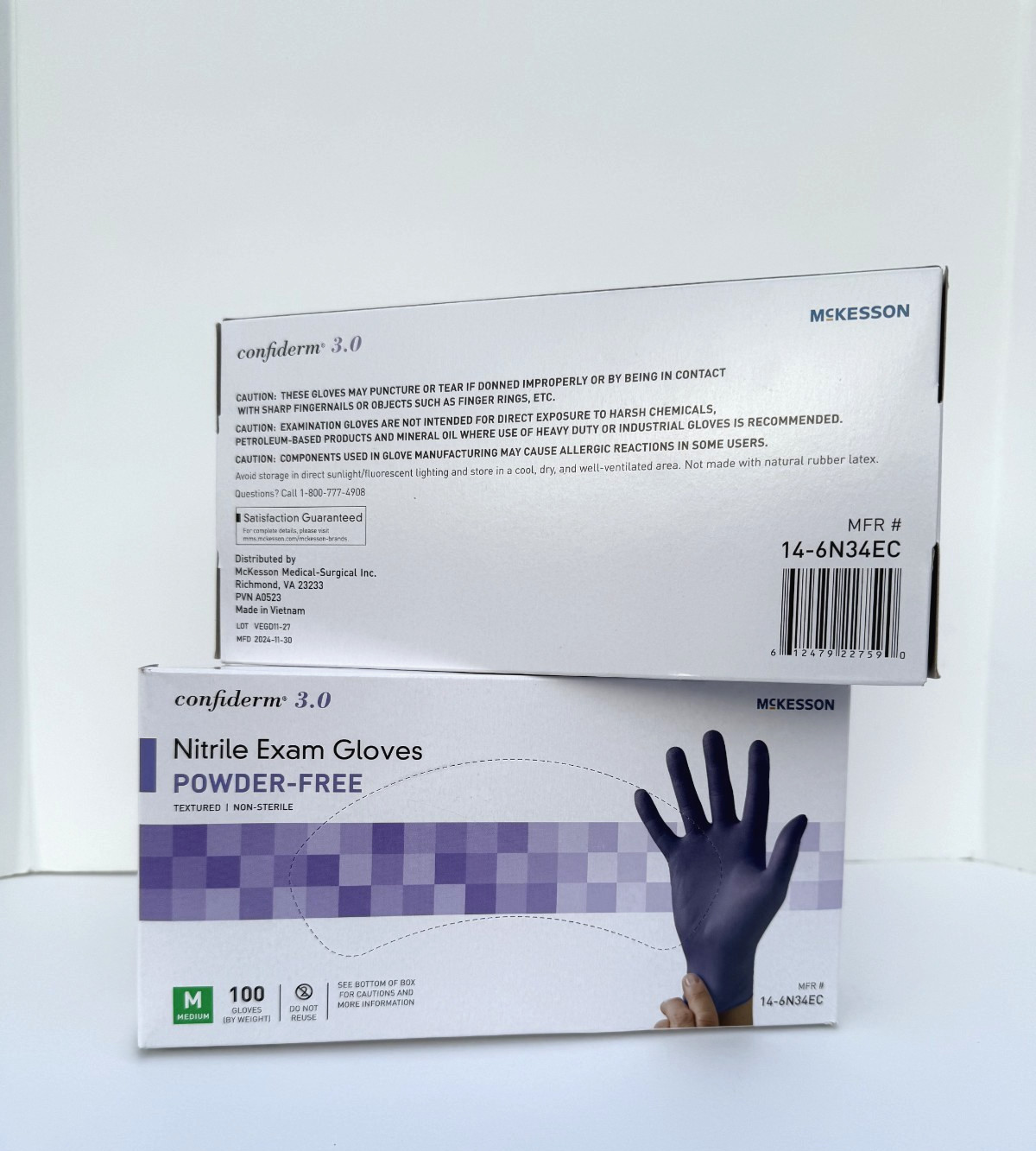 McKesson Confiderm Nitrile Exam Gloves – 200 Count (2×100) Powder Free – New