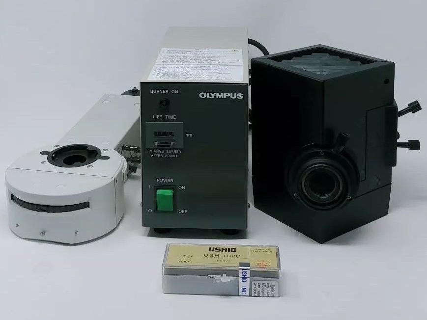 Olympus Microscope BX Fluorescence Illuminator, Lamphouse, Power Supply, & Bulb