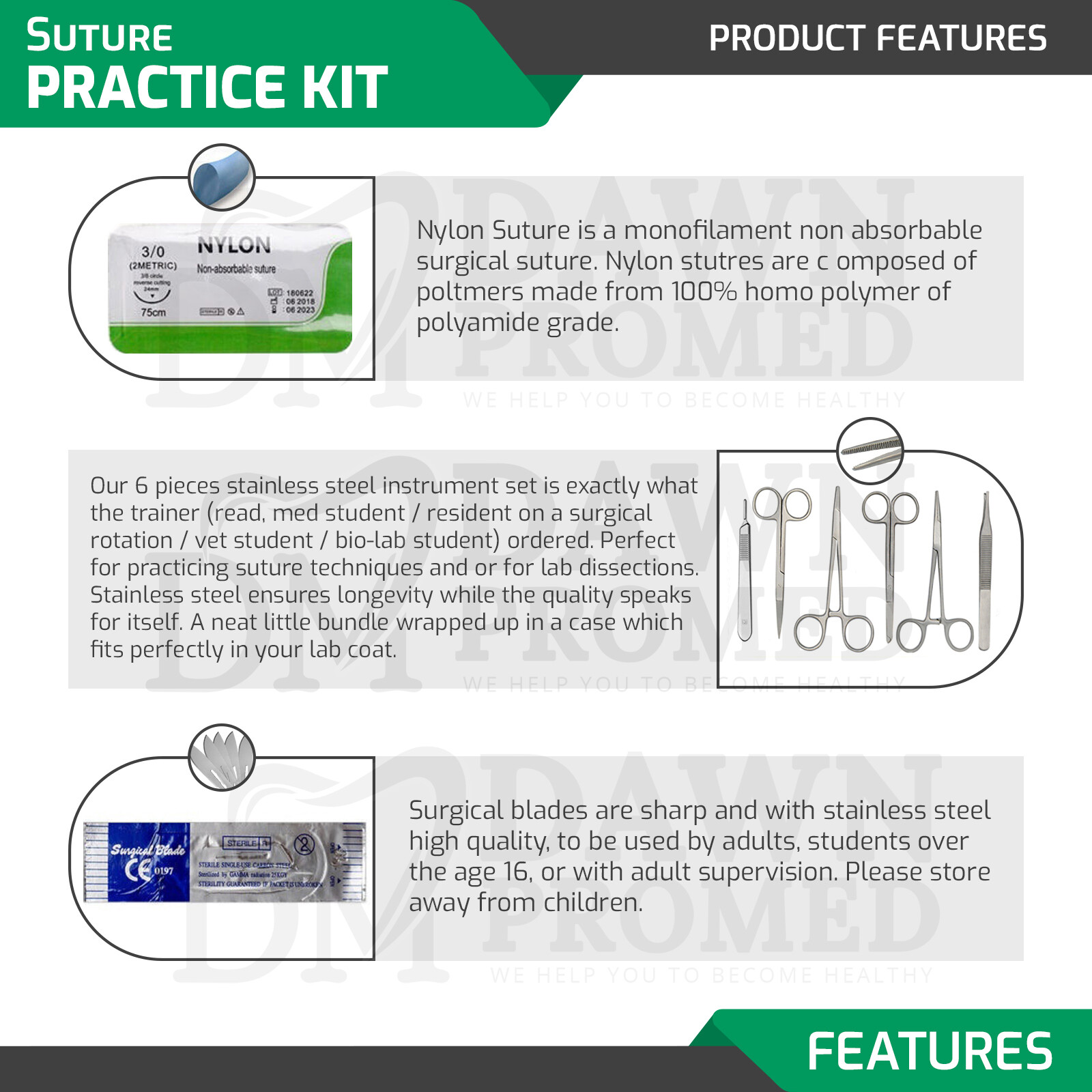 59 Pieces Practice Suture Kit With Pad Veterinary Student Training German Grade