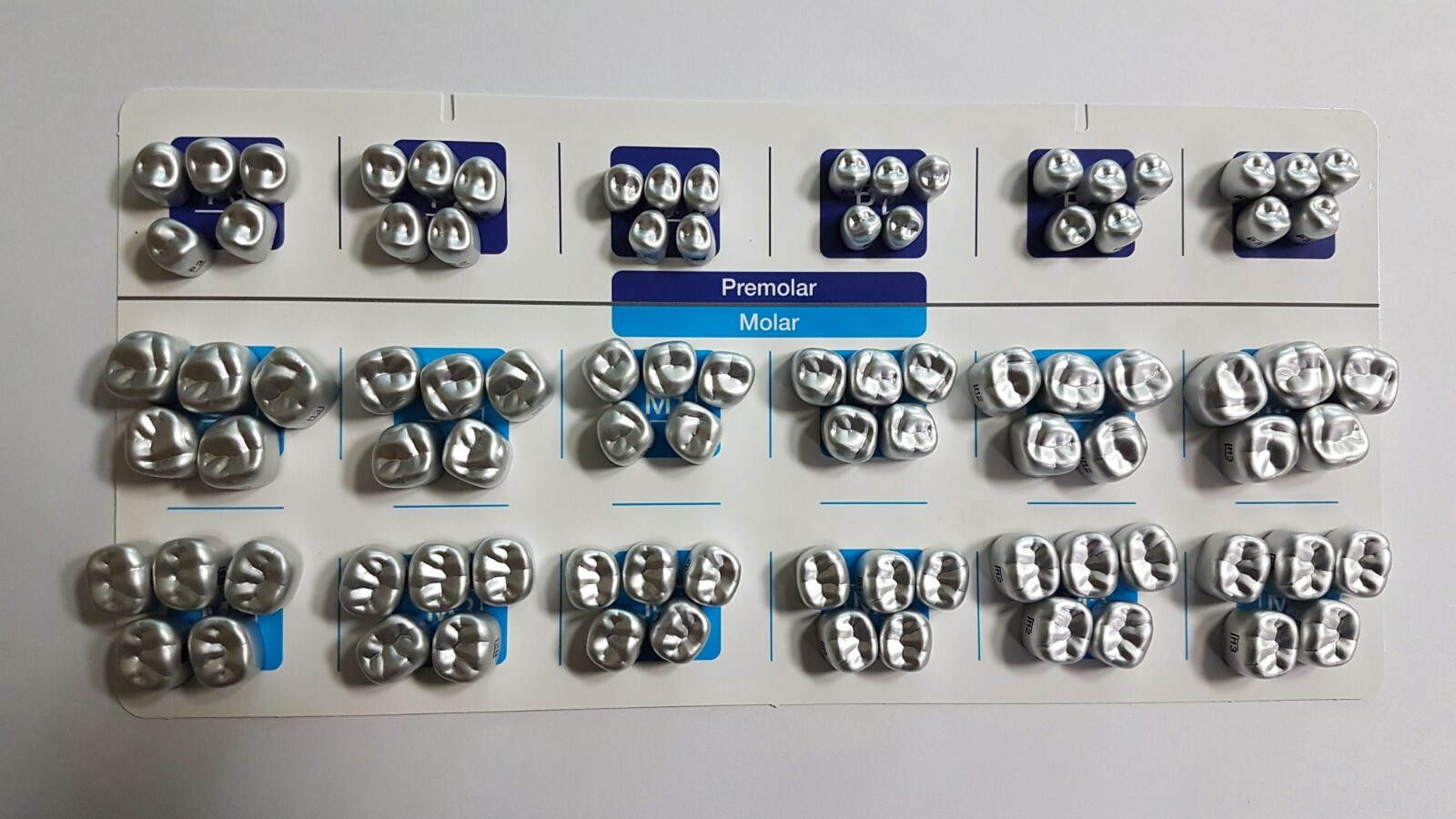 90 pcs :DENTAL ALUMINUM TEMPORARY CROWN (Premolar 6size + Molar 12sizes) *5pcs