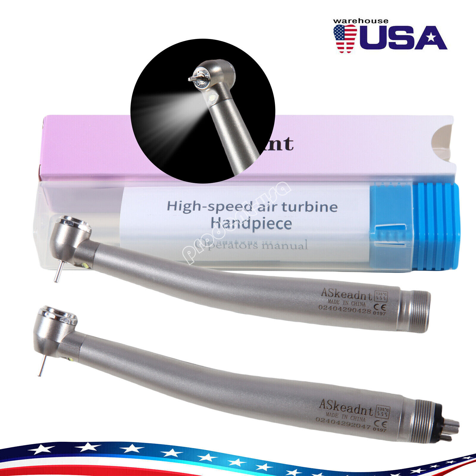 1/10X ASkeadnt Dental Fiber Optic LED E-generator High Speed Handpiece 2/4Holes