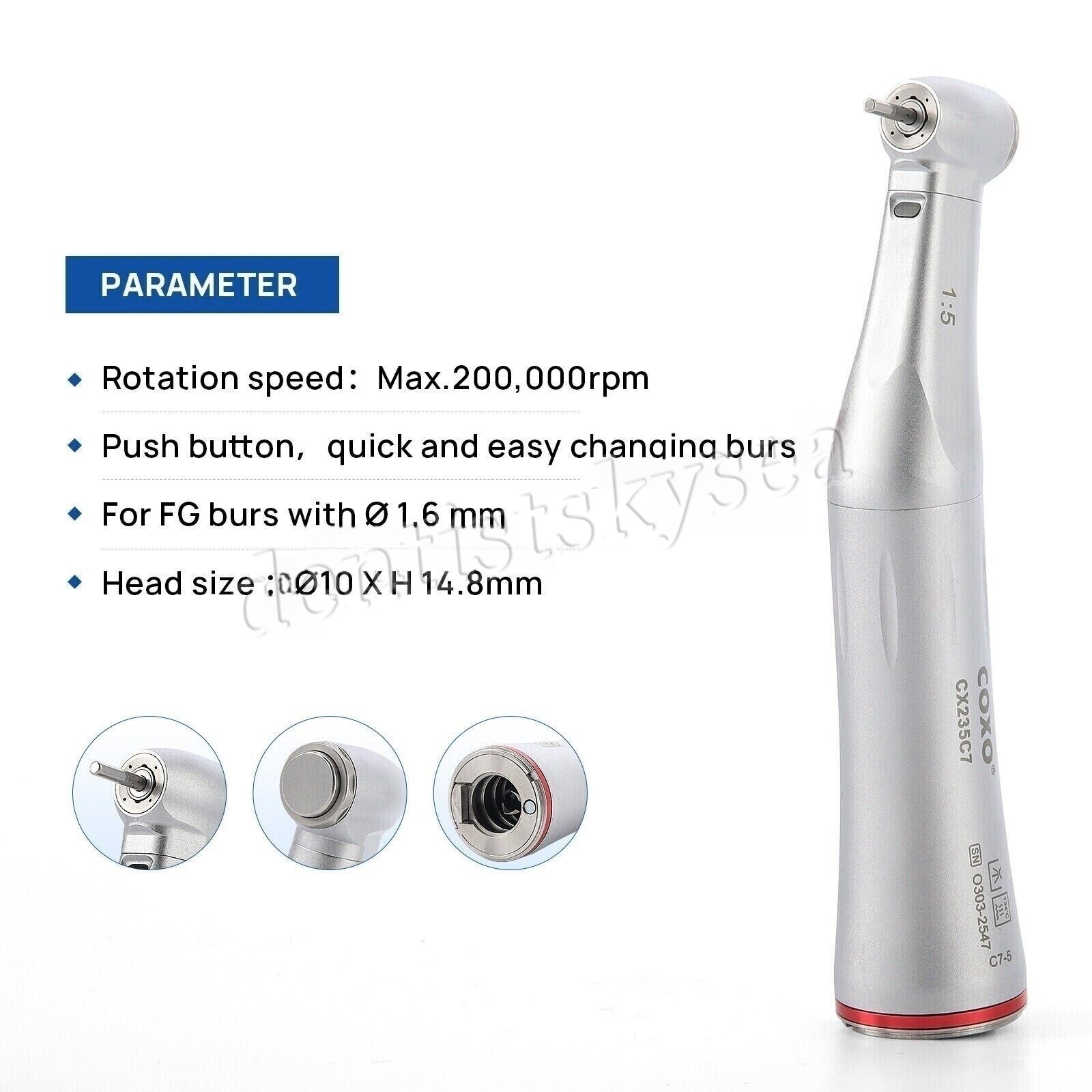 COXO Optic Fiber 1:5 Contra Angle Handpiece CX235C7 C7-5 Standard Head Dental