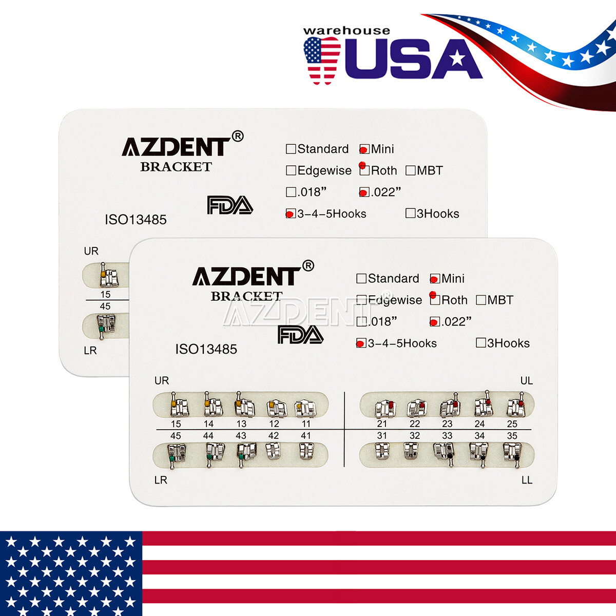 10Bag Dental Ortho Brackets Mini/Standard Roth/MBT.022 Hooks 345 /Buccal Tubes