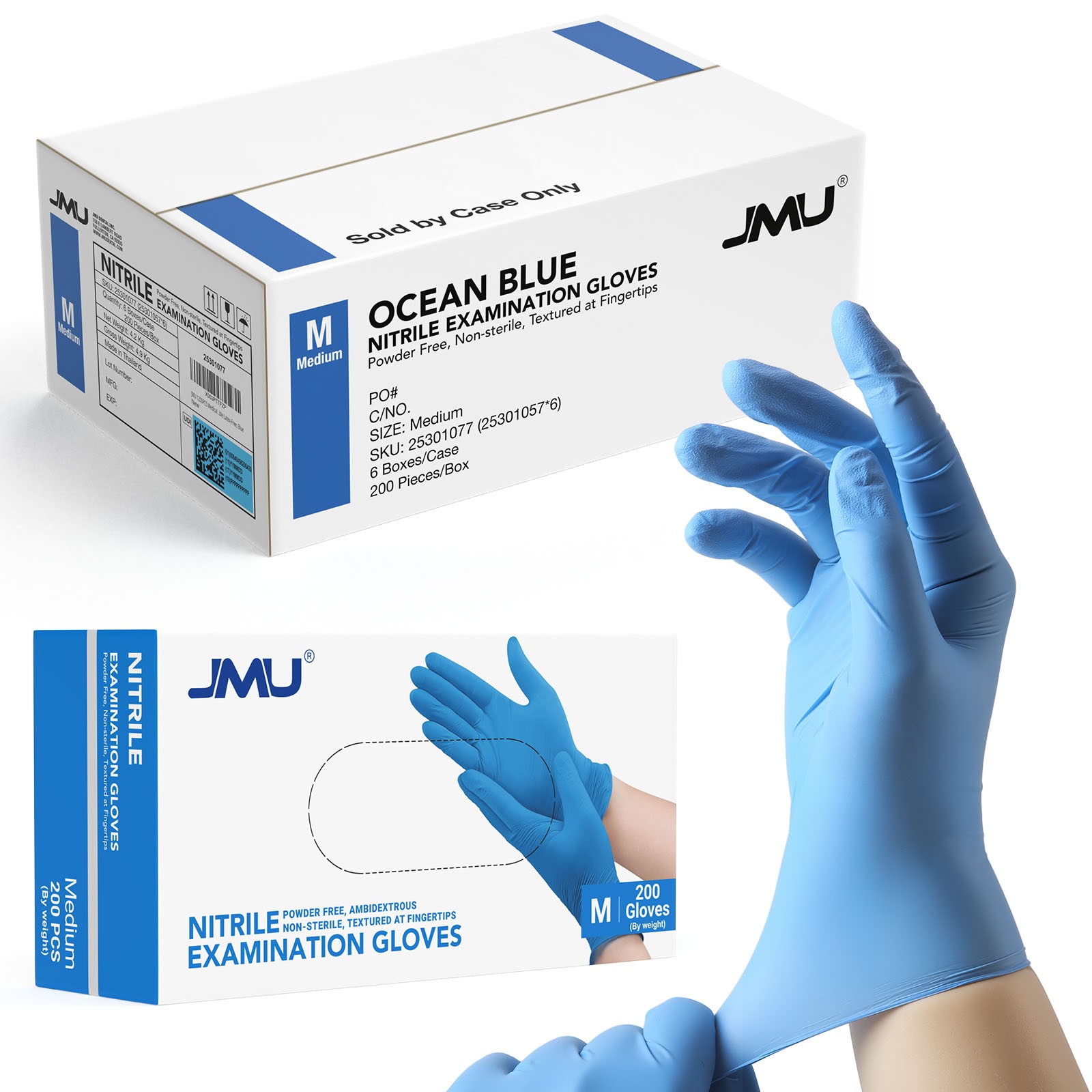2000/case JMU Nitrile Gloves Disposable Medical Exam Ocean Blue Gloves XS/S/M/L