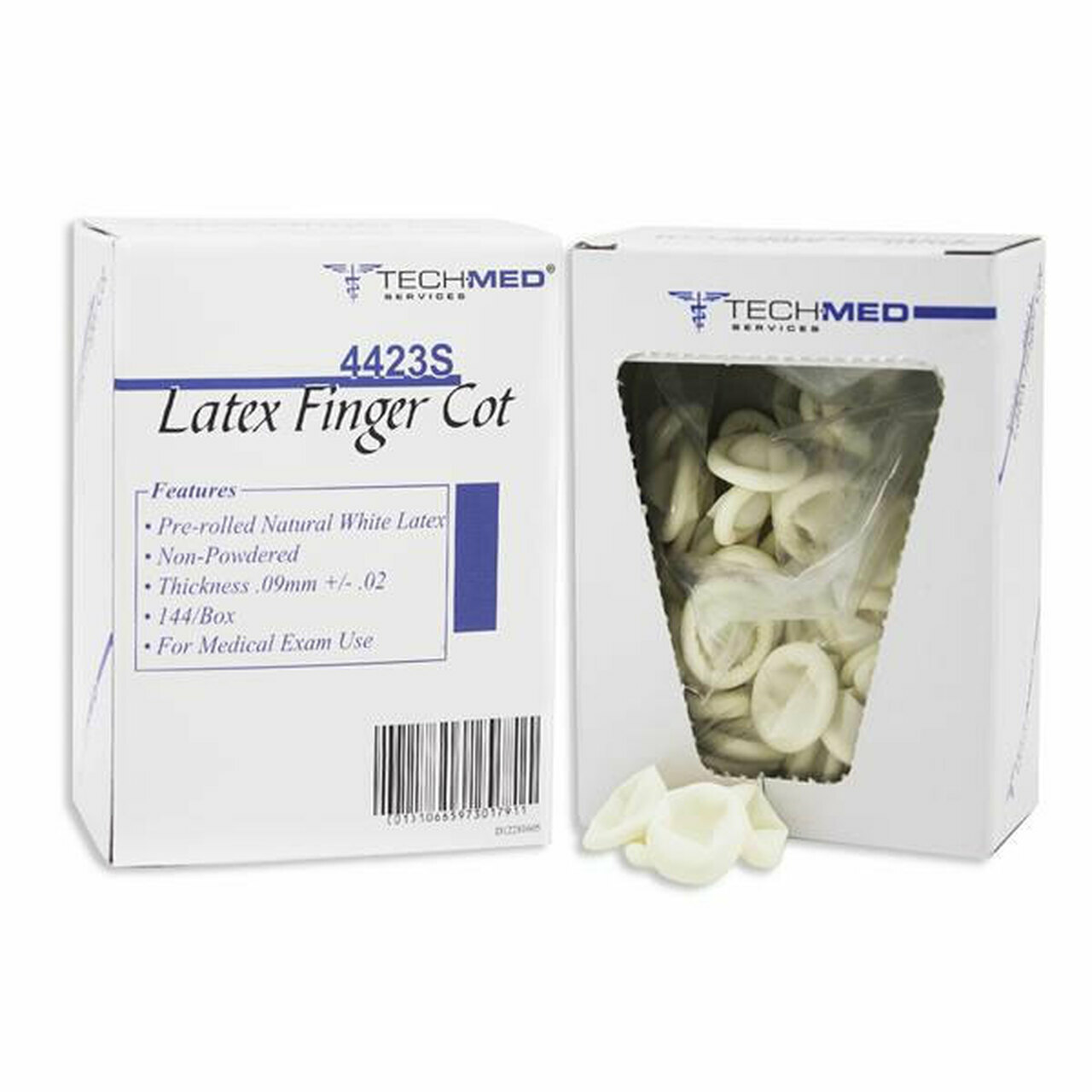 Tech-Med Pre-Rolled Natural White Latex Finger Cots Small Disposable 144/Bx