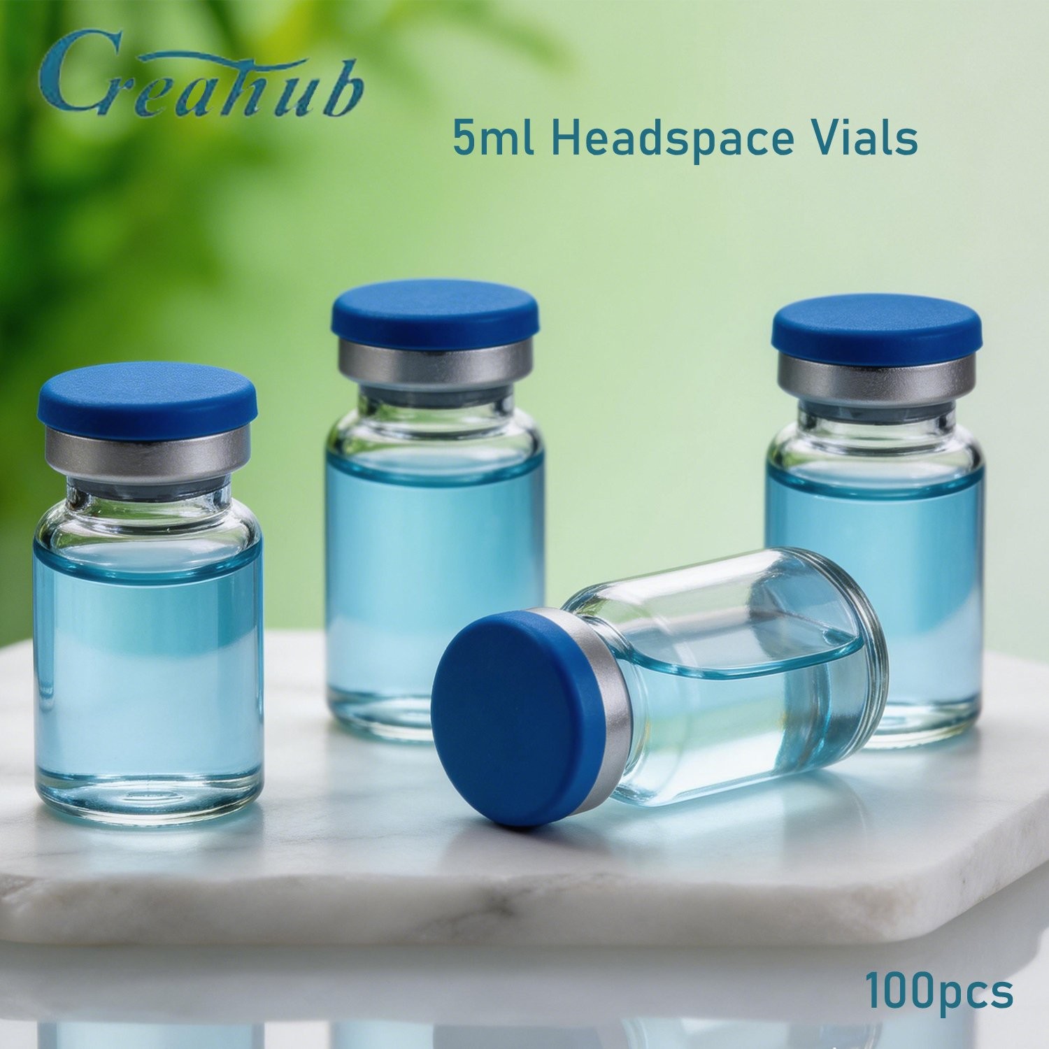 100Pcs 5ml Vials Glass Clear w/ Plastic-Aluminum Caps and Rubber Stoppers USA