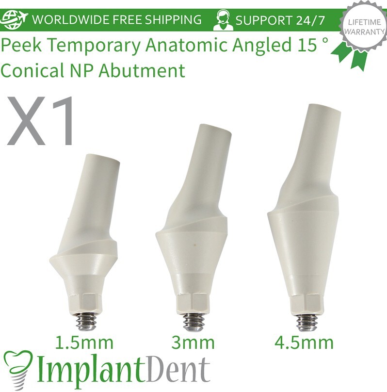 1x Peek Temporary Anatomic Angled 15°Prosthetic Dental Fixture Conical NP 2.25mm