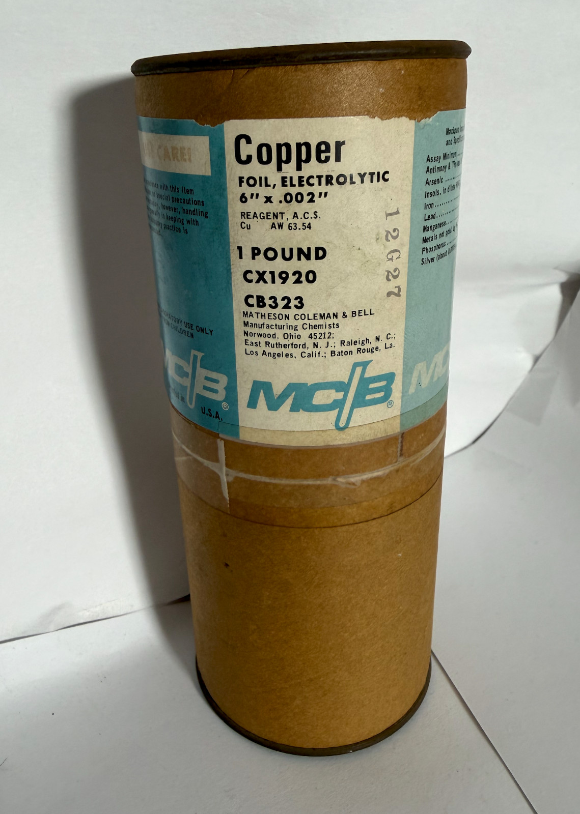 Copper Metal, Foil, Electrolytic, High Purity, 1 lb.