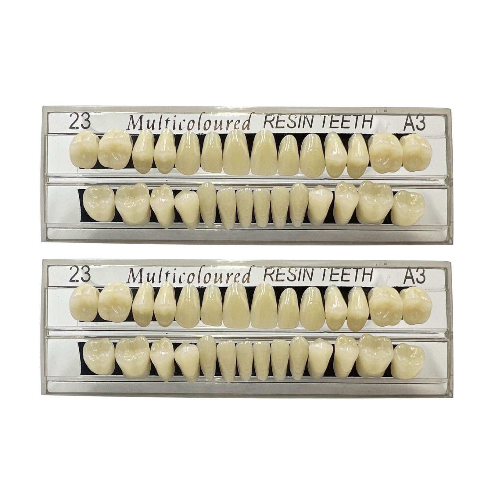 56 Pcs False Teeth Fake Teeth 2 Sets Synthetic Resin Dental Tooth, Upper Lower