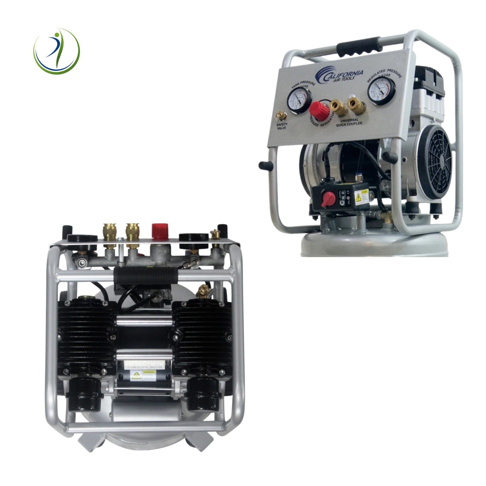 Dental Air Compressor Oil-Free 2-HP 10-gal 70dB Silent Ultra Quiet with Wheels