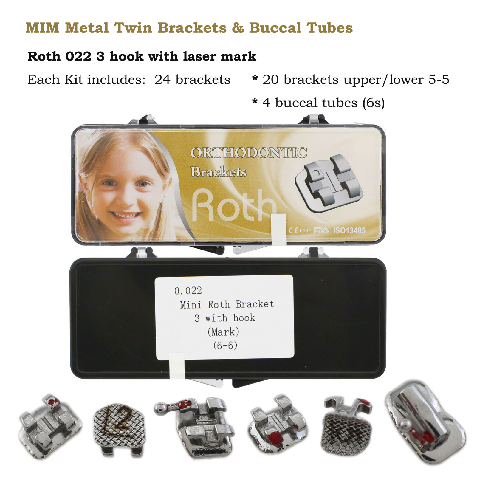 Dental Orthodontic Mini Bracket Metal Brace Buccal Tube Roth MBT 022 345 6-6 MIM