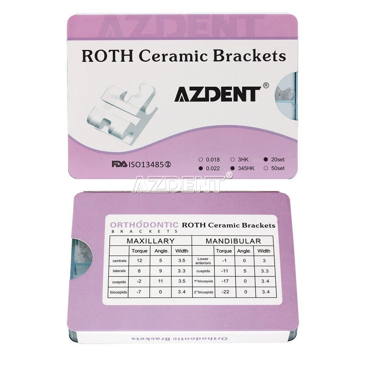 AZDENT Dental Orthodontic Ceramic Clear Bracket Brace MBT Roth 022 Hook 345 Mesh