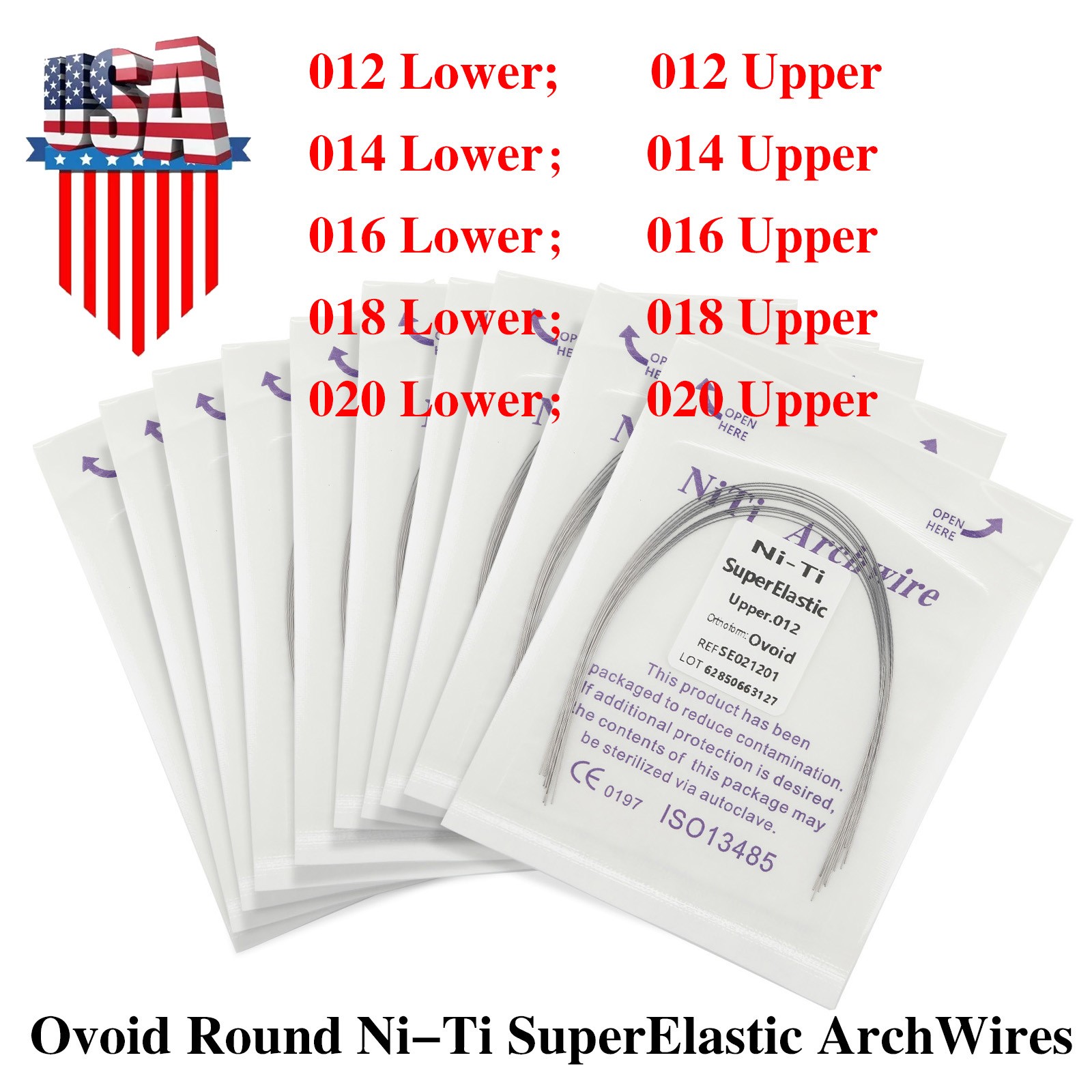 10 Packs/100pcs Dental Ortho Super Elastic Niti Round Arch Wire Ovoid Form