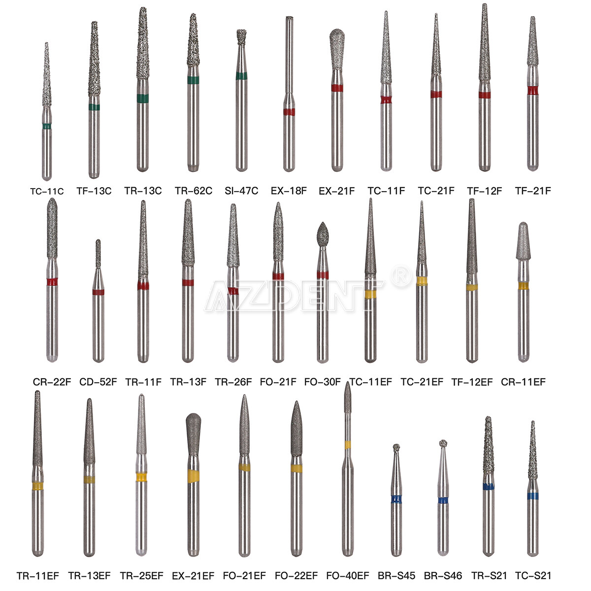 100pcs Dental Diamond Burs Friction Grip 1.6mm for High Speed Handpiece AZDENT