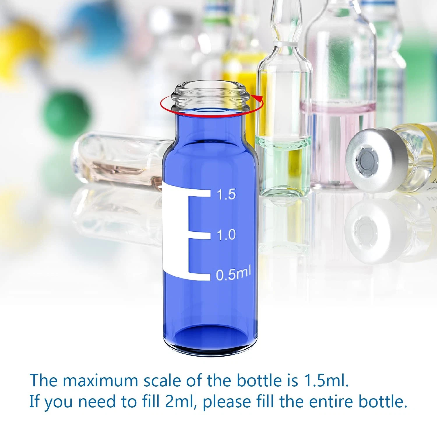 1000pcs Lab 2ml Autosampler Vials+Caps Clear Glass Bottle 9-425 Screw Thread Top