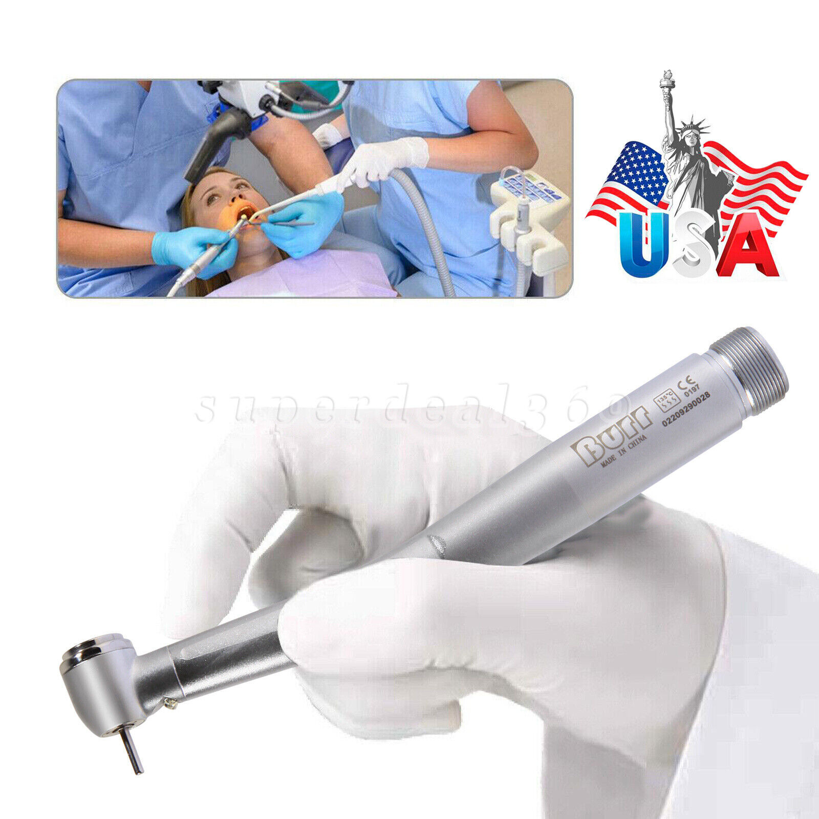 Dental Fiber Optic LED E-generator High Speed Air Turbine Handpiece 2 Holes USA