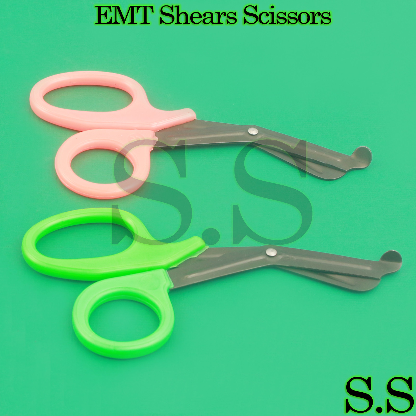 Set Of 2 ( ORANGE GREEN ) Fluoride Black Coated Trauma Paramedic EMT Shears