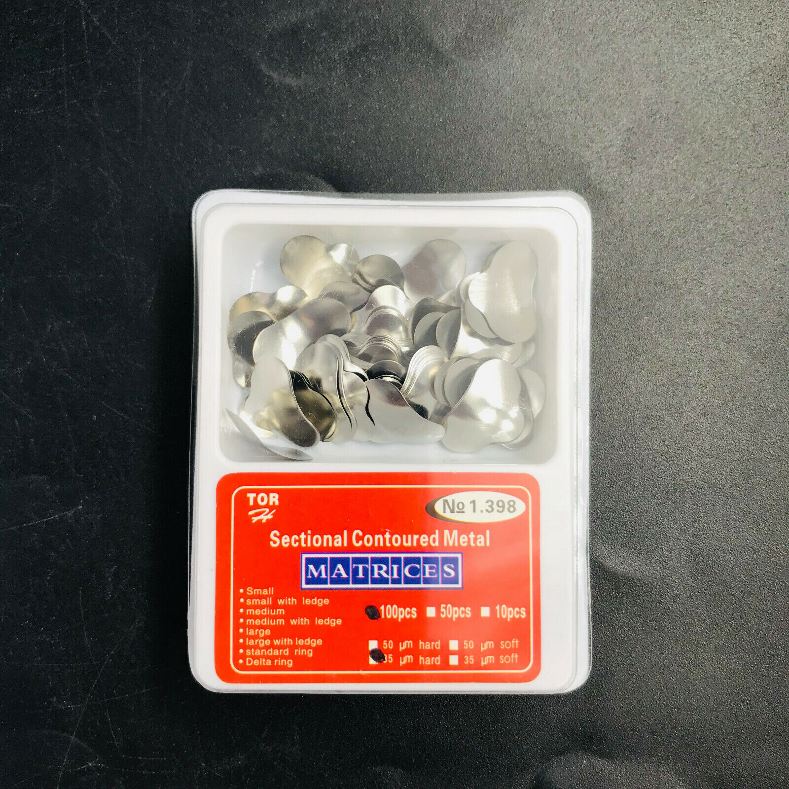 100×Dental Matrices Sectional Contoured Metal Hard Band Matrix Refill 35μm S/M/L