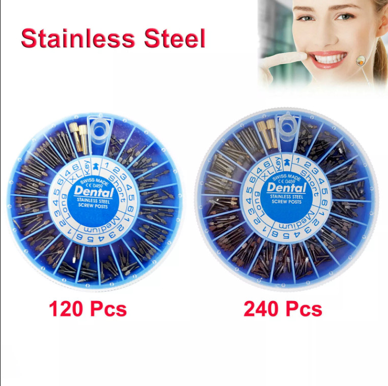 120/240 Pcs Dental Assorted Cross Head Root Conical Stainless Steel Screw Plated