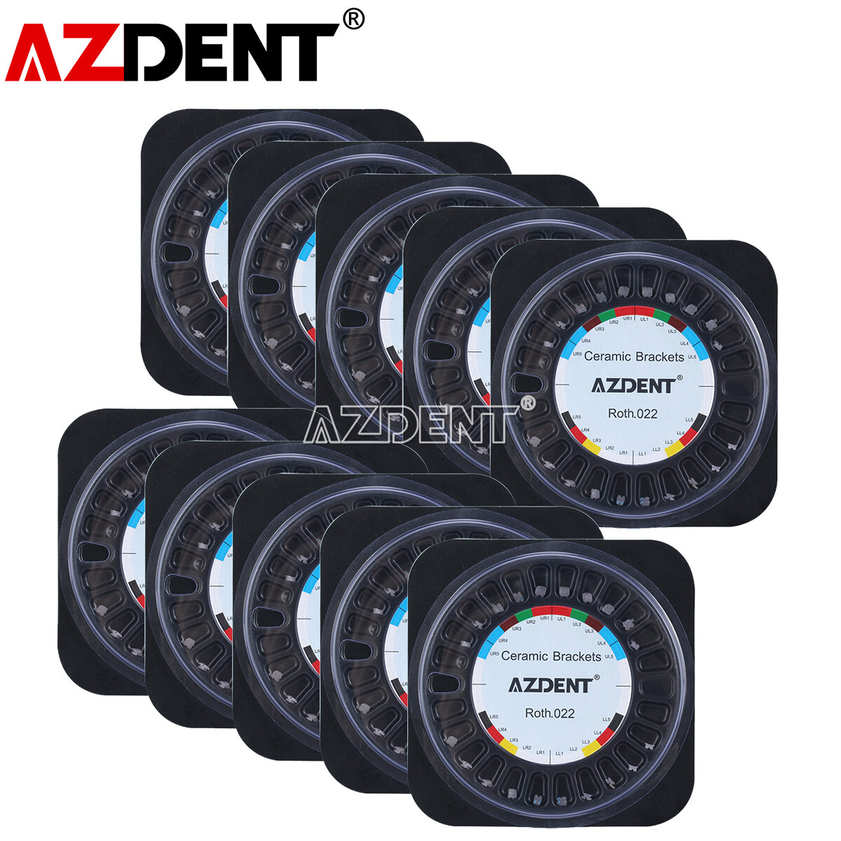 AZDENT Dental Orthodontic Ceramic Brackets Braces Roth.022 Hooks 3 4 5 Mesh Base