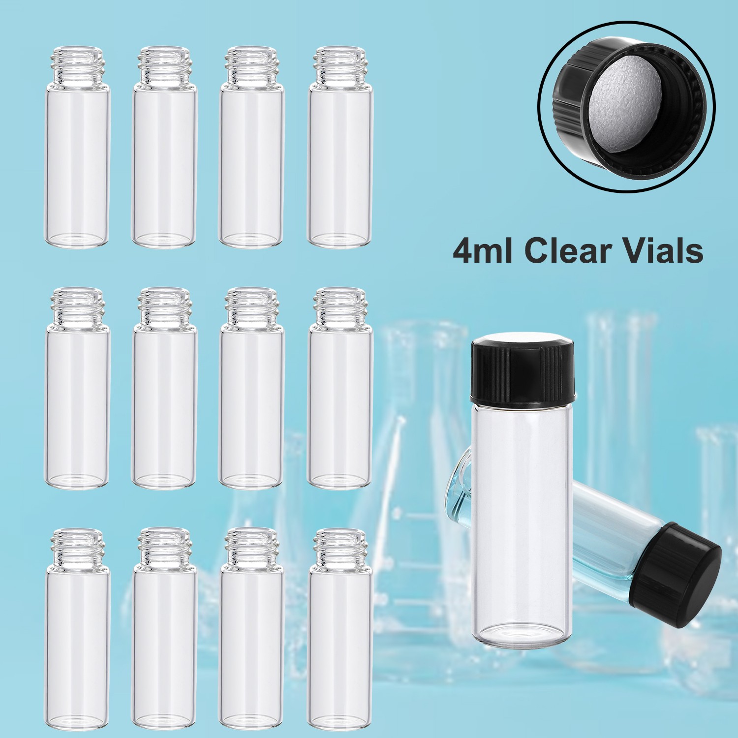 500pcs 4/10/30ml Clear Essential Oil Small Sample Glass Vials Bottles Containers