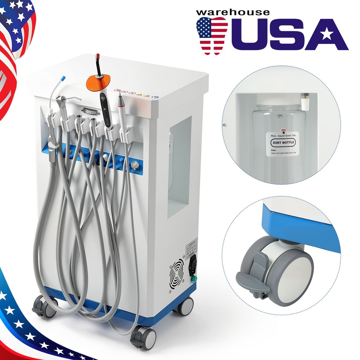 FDA Portable Dental Mobile Delivery Unit Air Compressor / Multi-Function Trolley