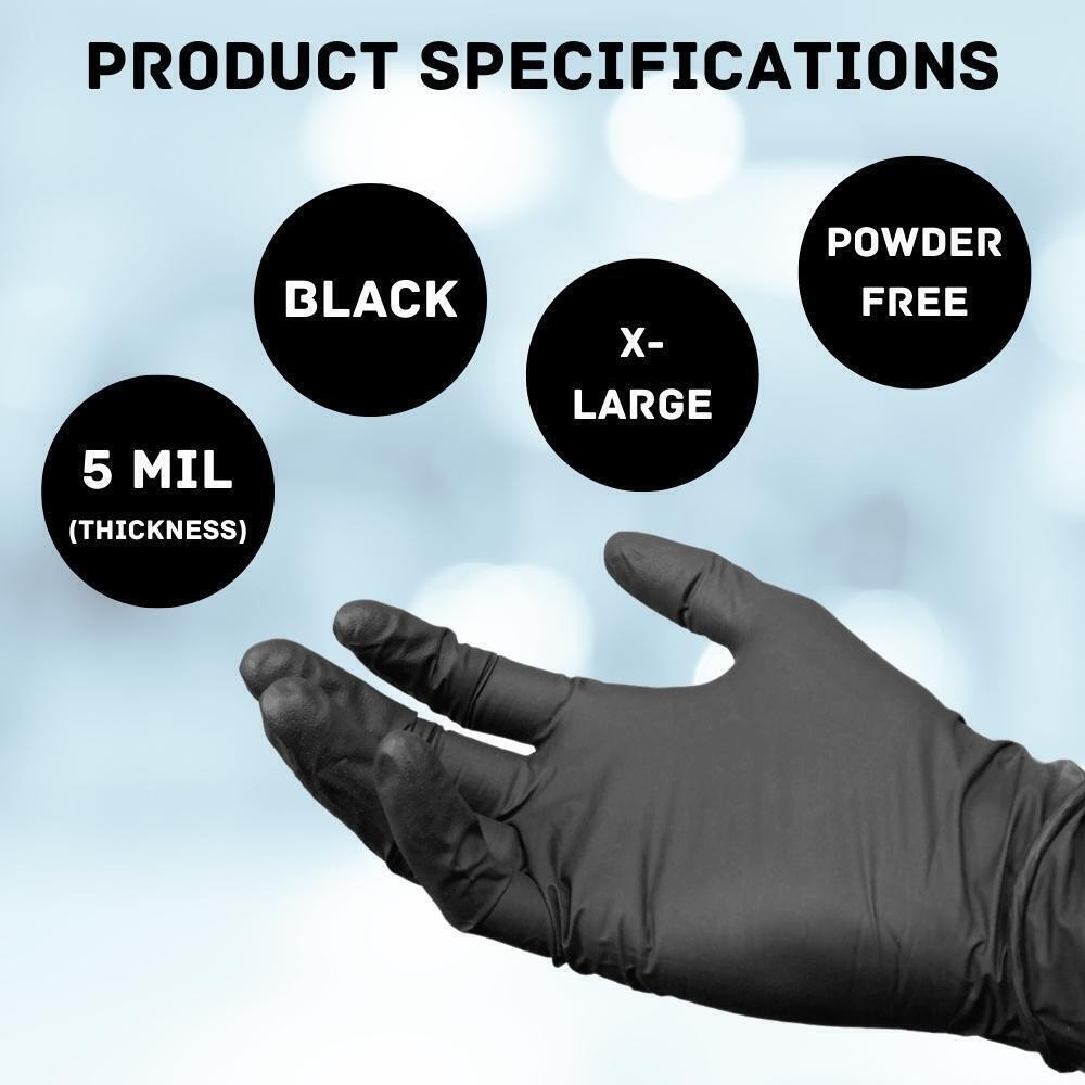 X-Large Black Nitrile Gloves, Powder-Free & Latex Free, 5 Mil Thick [72000 Pack]
