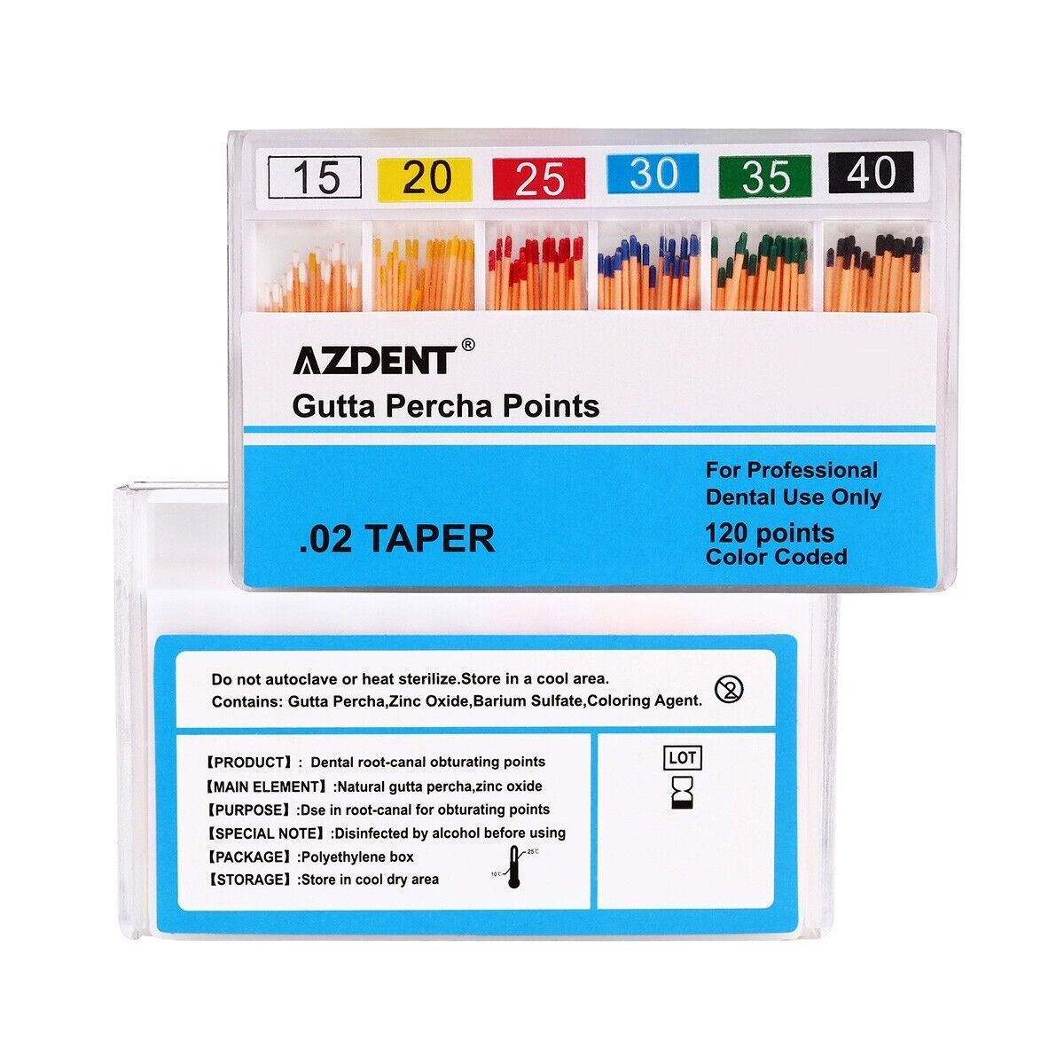 10 X Puntas de Gutapercha Dental GP 0.02 Taper 15-40# puntas de papel absorbente