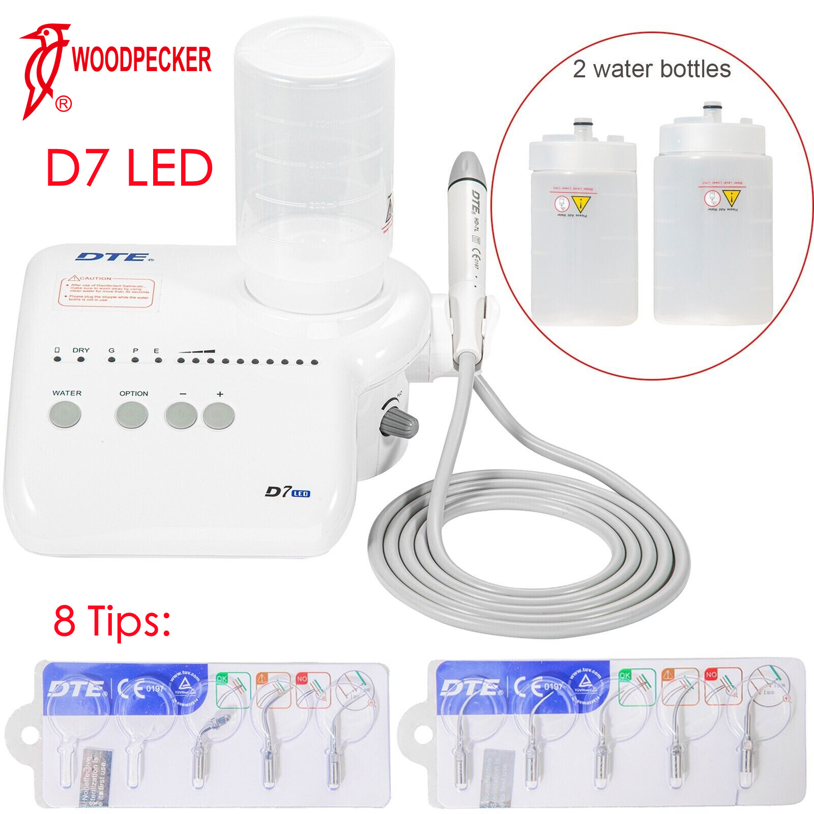 Woodpecker DTE Dental Ultrasonic Piezo Scaler D5 D7 S6 D600 LED W/ Tips SATELEC