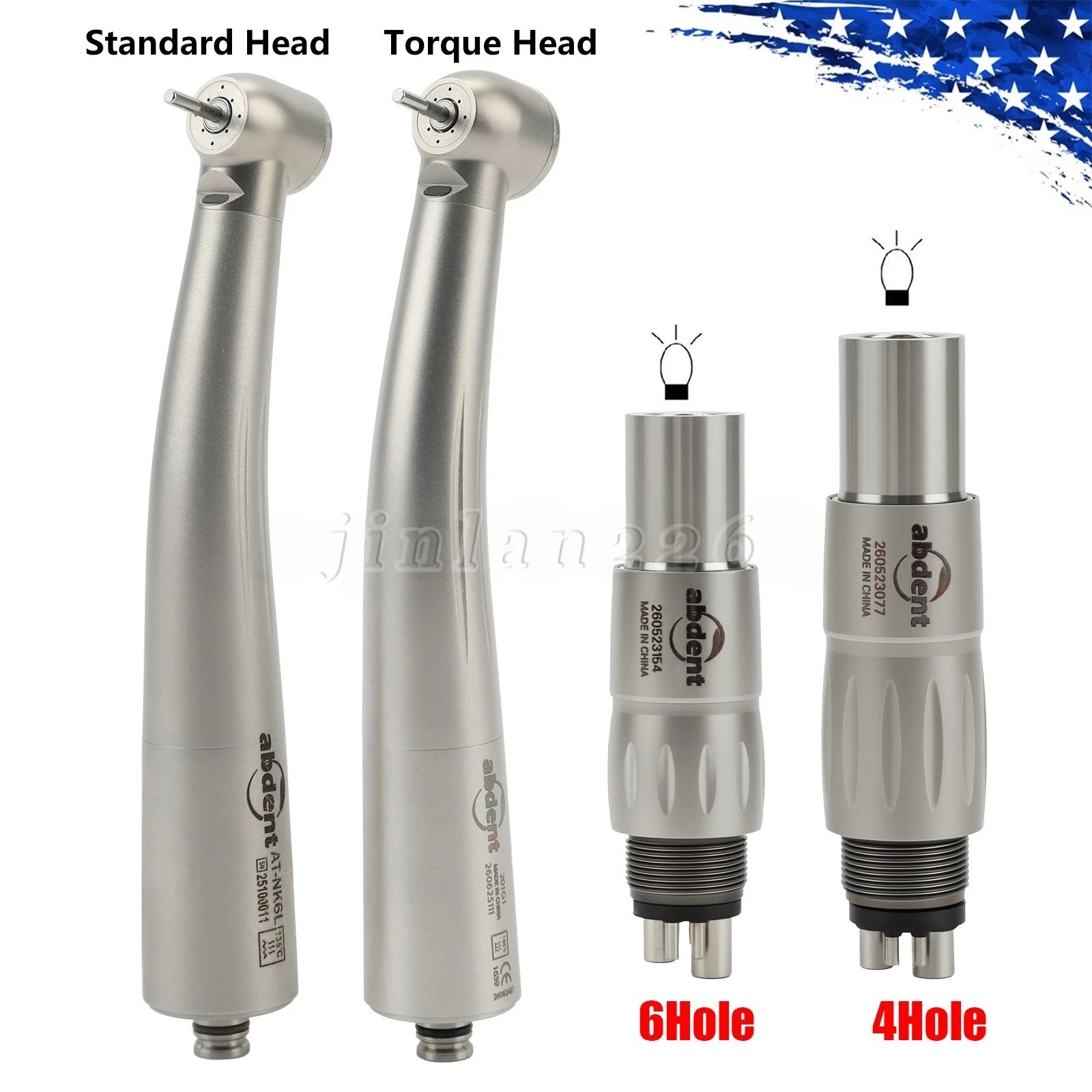 ABDENT Dental Fiber Optic High Speed Handpiece Fit NSK Phatelus LED Coupler 4/6H