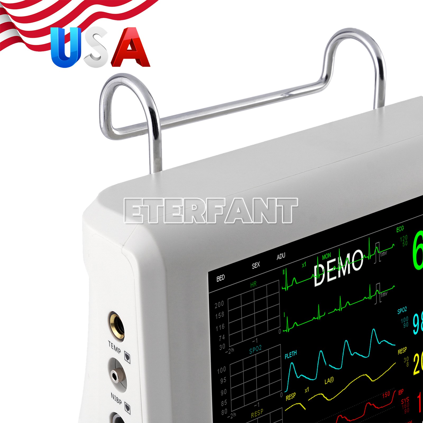 ETERFANT Patient Vital Signs Monitor Multi-Parameter ECG/NIBP/TEMP/RESP/SPO2/PR