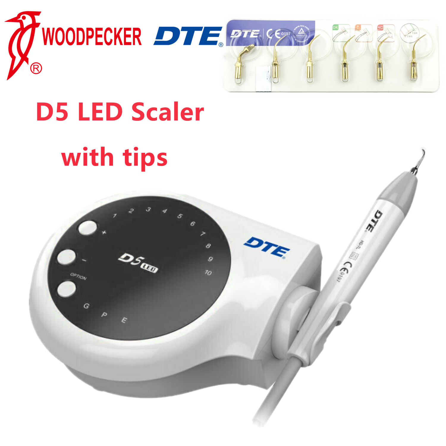 Woodpecker DTE Dental Ultrasonic Piezo Scaler D5 D7 S6 D600 LED W/ Tips SATELEC