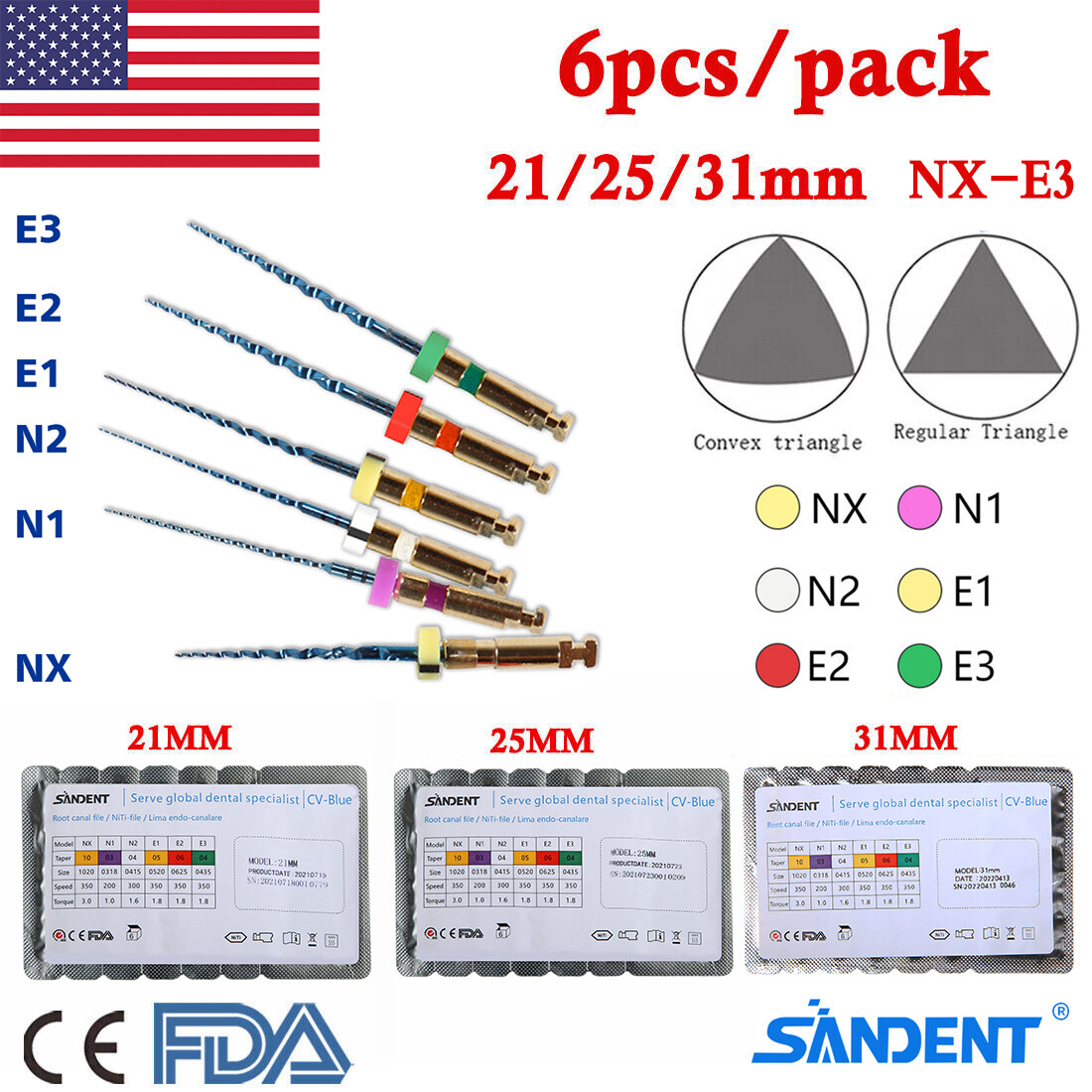 21mm 25mm 31mm Dental Endo Rotary Files NITI Endodontic Files Tips SANDENT ns